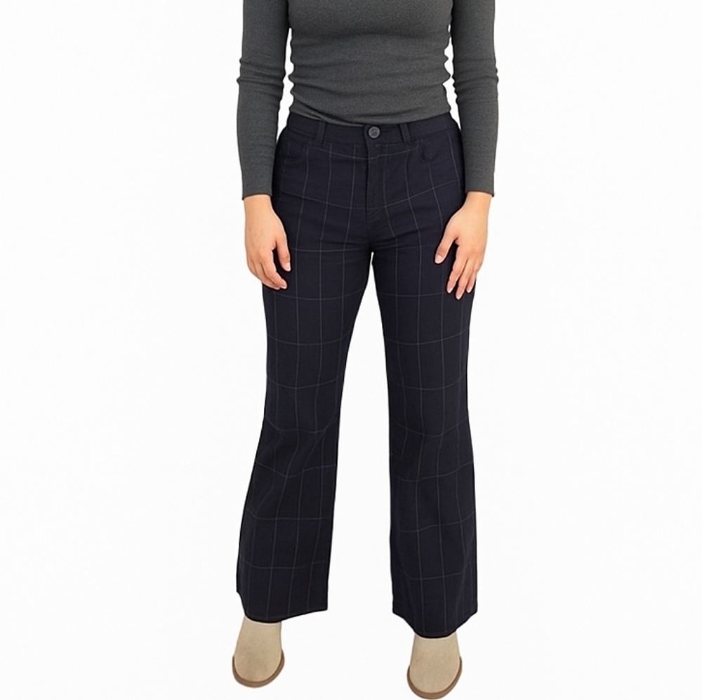 Haband Women's Dark Grey Plaid Flared Cotton Pants Size 24 NWT